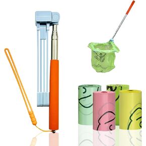 Dog Pooper Scooper,Poop Picker up for Dogs,Dog Pooper Scooper with Bag Attachment,Dog Poop Picker,Portable Foldable Dog Poop Catcher,Comes with 4 Rolls of eco-Friendly Garbage Bags in Kuwait