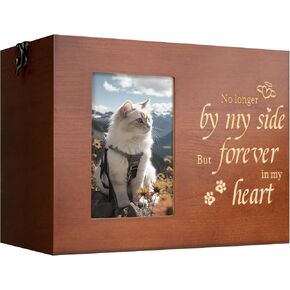 Pet Urns for Cats or Dogs Ashes with Photo Frame, Wooden Memory Box for Keepsakes with Black Flannel as Lining, Cat Memorials Cremation Urns for Ashes(Brown Medium) in Saudi Arabia