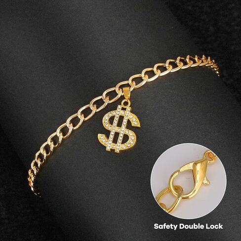 Pet Dogs and Cats Gold Chain Diamond Crystal Dollar Sign Pendant Collar Walking Metal Chain Necklace Pet Cuban Style Collar Jewelry(Bring Jewelry Box) (XS) in Saudi Arabia