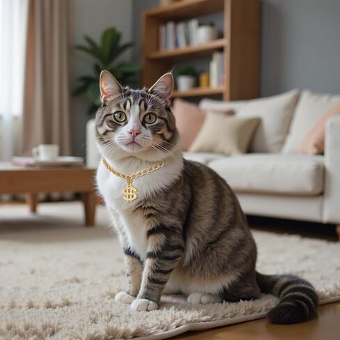 Pet Dogs and Cats Gold Chain Diamond Crystal Dollar Sign Pendant Collar Walking Metal Chain Necklace Pet Cuban Style Collar Jewelry(Bring Jewelry Box) (XS) in Saudi Arabia
