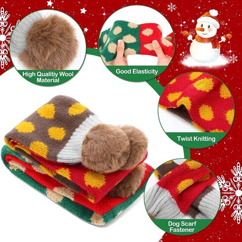 Aliceset 2 Pcs Dog Christmas Knitted Scarf Pet Scarf Dog Winter Warm Scarves with Cute Pompom Xmas Holiday Puppy Knit Scarves for Small Medium Pet Puppy Cat New Year Party(Red, Green,Hairball) in Saudi Arabia