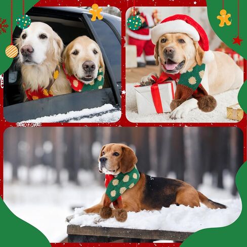 Aliceset 2 Pcs Dog Christmas Knitted Scarf Pet Scarf Dog Winter Warm Scarves with Cute Pompom Xmas Holiday Puppy Knit Scarves for Small Medium Pet Puppy Cat New Year Party(Red, Green,Hairball) in Saudi Arabia