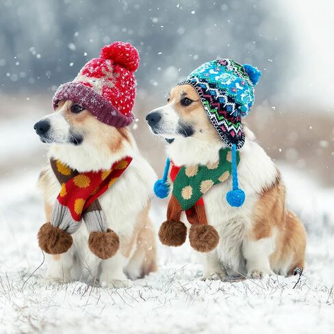Aliceset 2 Pcs Dog Christmas Knitted Scarf Pet Scarf Dog Winter Warm Scarves with Cute Pompom Xmas Holiday Puppy Knit Scarves for Small Medium Pet Puppy Cat New Year Party(Red, Green,Hairball) in Saudi Arabia