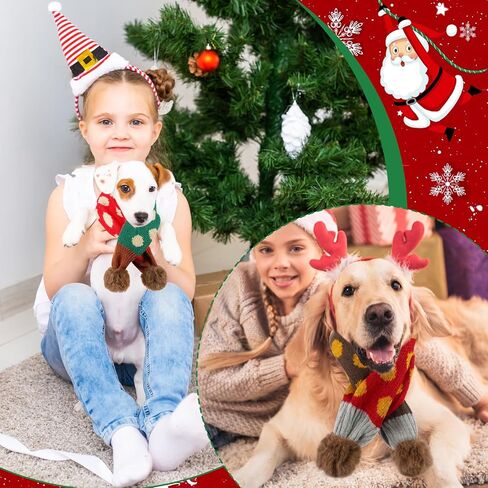 Aliceset 2 Pcs Dog Christmas Knitted Scarf Pet Scarf Dog Winter Warm Scarves with Cute Pompom Xmas Holiday Puppy Knit Scarves for Small Medium Pet Puppy Cat New Year Party(Red, Green,Hairball) in Saudi Arabia
