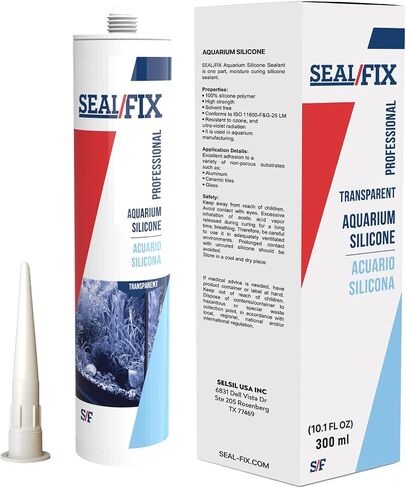 مانع تسرب سيليكون لحوض السمك من Seal/Fix - شفاف - سيليكون آمن للأسماك بنسبة 100% لخزانات المياه العذبة والمياه المالحة، مقاوم للماء، غير سام، مرن للزجاج، إصلاح التسرب والديكور (10.1 أونصة سائلة، عبوة واحدة) in Saudi Arabia