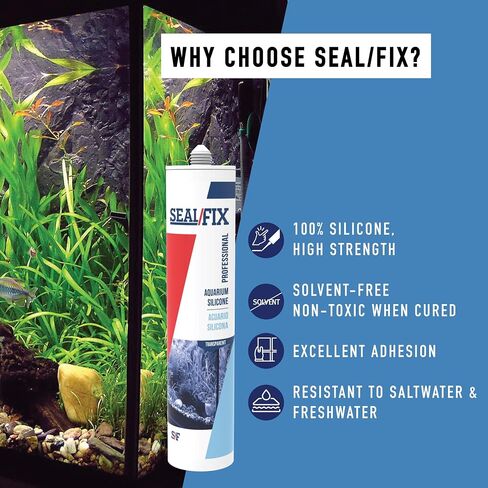 مانع تسرب سيليكون لحوض السمك من Seal/Fix - شفاف - سيليكون آمن للأسماك بنسبة 100% لخزانات المياه العذبة والمياه المالحة، مقاوم للماء، غير سام، مرن للزجاج، إصلاح التسرب والديكور (10.1 أونصة سائلة، عبوة واحدة) in Saudi Arabia