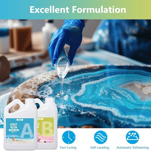 OcePor Epoxy الراتنج - 1 جالون، طقم راتنجات الإيبوكسي الشفاف الكريستالي، بدون اصفرار ولا يوجد فقاعات فنية من الراتنج المصبوب للحرف الفنية، وصناعة المجوهرات، وقوالب الخشب والراتنج (0.5 جالون × 2) in Kuwait