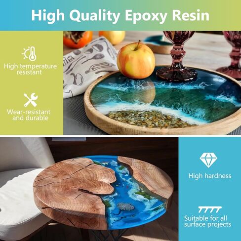 OcePor Epoxy الراتنج - 1 جالون، طقم راتنجات الإيبوكسي الشفاف الكريستالي، بدون اصفرار ولا يوجد فقاعات فنية من الراتنج المصبوب للحرف الفنية، وصناعة المجوهرات، وقوالب الخشب والراتنج (0.5 جالون × 2) in Kuwait