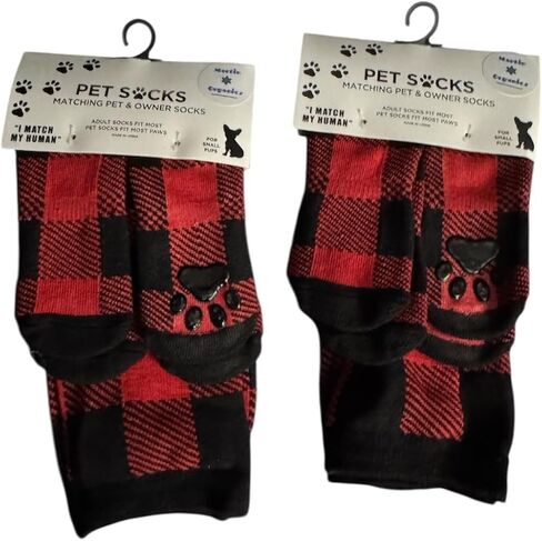 Matching Pet and Owner Buffalo Plaid Socks, Red and Black, for Small Dogs, Holiday Themed Matching Set in Saudi Arabia