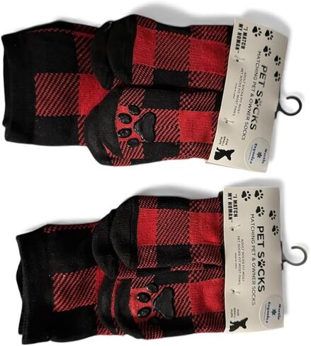 Matching Pet and Owner Buffalo Plaid Socks, Red and Black, for Small Dogs, Holiday Themed Matching Set in Saudi Arabia