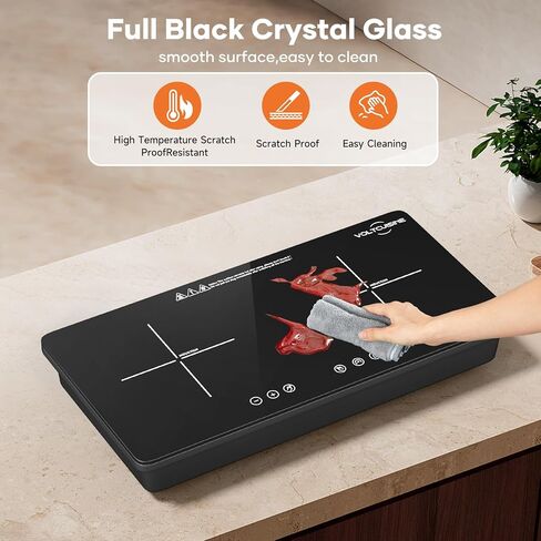 موقد كهربائي مزدوج الحث بقدرة 1800 وات، موقد كهربائي مزدوج 900 وات مع سطح زجاجي ذو علامة متقاطعة، تحكم رقمي باللمس، 8 مستويات طاقة، تسخين سريع وميزات أمان للمطبخ المنزلي RV in Kuwait