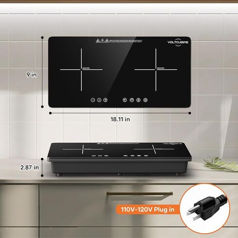 موقد كهربائي مزدوج الحث بقدرة 1800 وات، موقد كهربائي مزدوج 900 وات مع سطح زجاجي ذو علامة متقاطعة، تحكم رقمي باللمس، 8 مستويات طاقة، تسخين سريع وميزات أمان للمطبخ المنزلي RV in Kuwait
