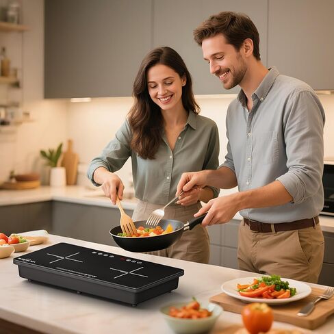 موقد كهربائي مزدوج الحث بقدرة 1800 وات، موقد كهربائي مزدوج 900 وات مع سطح زجاجي ذو علامة متقاطعة، تحكم رقمي باللمس، 8 مستويات طاقة، تسخين سريع وميزات أمان للمطبخ المنزلي RV in Kuwait