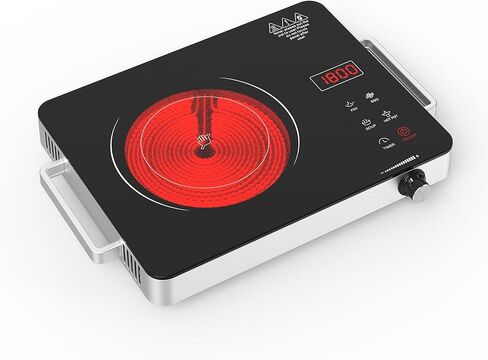 موقد كهربائي محمول واحد بقدرة 1800 واط من WABK، موقد سطح الطاولة الساخن 110 فولت مع مستشعر LCD يعمل باللمس، 10 إعدادات لدرجة الحرارة، شاشة LED، قفل أمان للأطفال، وظيفة إيقاف تلقائي للتخييم المنزلي in Saudi Arabia