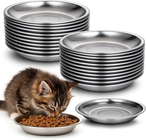 24 Pcs Stainless Steel Cat Bowls, Metal Shallow Wide Pet Dish Food Replacement Whisker Fatigue Relief Cat Food Feeding Plates for Small Cats and Dogs in Saudi Arabia