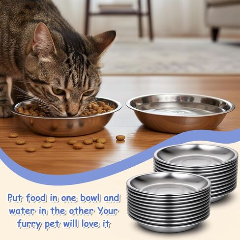 24 Pcs Stainless Steel Cat Bowls, Metal Shallow Wide Pet Dish Food Replacement Whisker Fatigue Relief Cat Food Feeding Plates for Small Cats and Dogs in Saudi Arabia