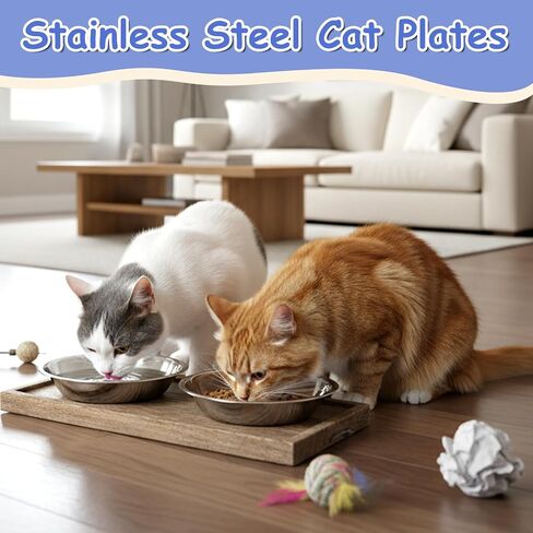 24 Pcs Stainless Steel Cat Bowls, Metal Shallow Wide Pet Dish Food Replacement Whisker Fatigue Relief Cat Food Feeding Plates for Small Cats and Dogs in Saudi Arabia