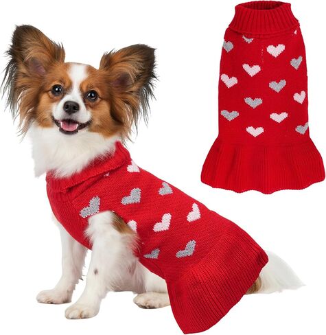 Small Dog Sweater Dress Heart Puppy Sweater Dog Knitted Clothes with Leash Hole Turtleneck Pullover Warm in Saudi Arabia