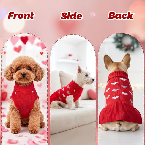 Small Dog Sweater Dress Heart Puppy Sweater Dog Knitted Clothes with Leash Hole Turtleneck Pullover Warm in Saudi Arabia