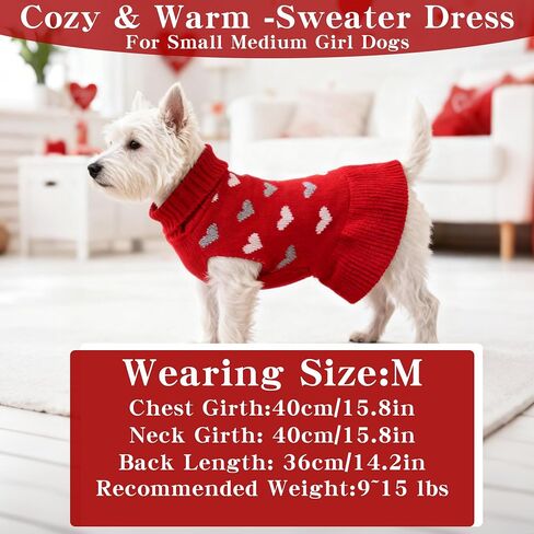 Small Dog Sweater Dress Heart Puppy Sweater Dog Knitted Clothes with Leash Hole Turtleneck Pullover Warm in Saudi Arabia