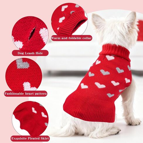 Small Dog Sweater Dress Heart Puppy Sweater Dog Knitted Clothes with Leash Hole Turtleneck Pullover Warm in Saudi Arabia