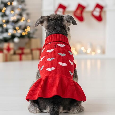 Small Dog Sweater Dress Heart Puppy Sweater Dog Knitted Clothes with Leash Hole Turtleneck Pullover Warm in Saudi Arabia