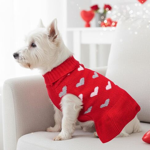 Small Dog Sweater Dress Heart Puppy Sweater Dog Knitted Clothes with Leash Hole Turtleneck Pullover Warm in Saudi Arabia