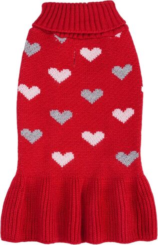 Small Dog Sweater Dress Heart Puppy Sweater Dog Knitted Clothes with Leash Hole Turtleneck Pullover Warm in Saudi Arabia