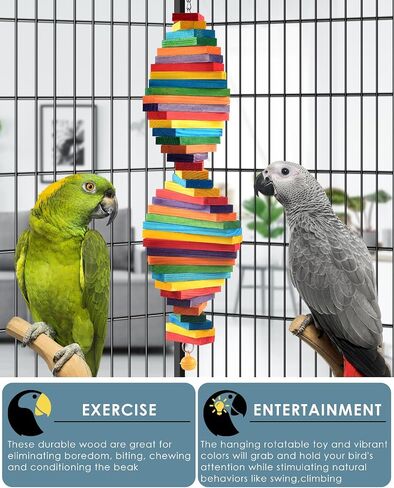 Bissap Bird Chew Toys, Multicolored Bagel Cascade Bird Parrot Chewing Sticks Biting Wooden Blocks Toy for Medium Amazon Cockatiels Cockatoos Macaws and Similar Sized Pet Birds in Saudi Arabia