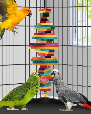 Bissap Bird Chew Toys, Multicolored Bagel Cascade Bird Parrot Chewing Sticks Biting Wooden Blocks Toy for Medium Amazon Cockatiels Cockatoos Macaws and Similar Sized Pet Birds in Saudi Arabia