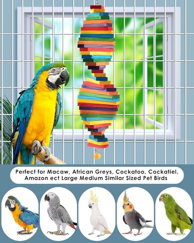 Bissap Bird Chew Toys, Multicolored Bagel Cascade Bird Parrot Chewing Sticks Biting Wooden Blocks Toy for Medium Amazon Cockatiels Cockatoos Macaws and Similar Sized Pet Birds in Saudi Arabia