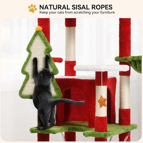 DWVO 75in Christmas Cat Tree Tower, Cat Tree House with Plush Perches & Sisal Scratching Posts, Kitty Tower Tall for Cats to Play and Sleep in Saudi Arabia