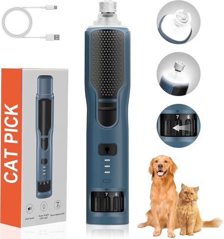 Dog Nail Grinder 7-Speed & 360° LED Light, Professional Pet Nail Grinder for Dogs and Cats, Electric Dog Nail Trimmer Painless Paws Grooming & Smoothing Tool for Large Small Dogs Cats Pets in Kuwait
