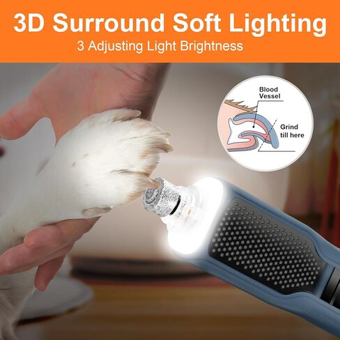 Dog Nail Grinder 7-Speed & 360° LED Light, Professional Pet Nail Grinder for Dogs and Cats, Electric Dog Nail Trimmer Painless Paws Grooming & Smoothing Tool for Large Small Dogs Cats Pets in Kuwait