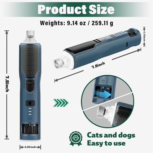 Dog Nail Grinder 7-Speed & 360° LED Light, Professional Pet Nail Grinder for Dogs and Cats, Electric Dog Nail Trimmer Painless Paws Grooming & Smoothing Tool for Large Small Dogs Cats Pets in Kuwait