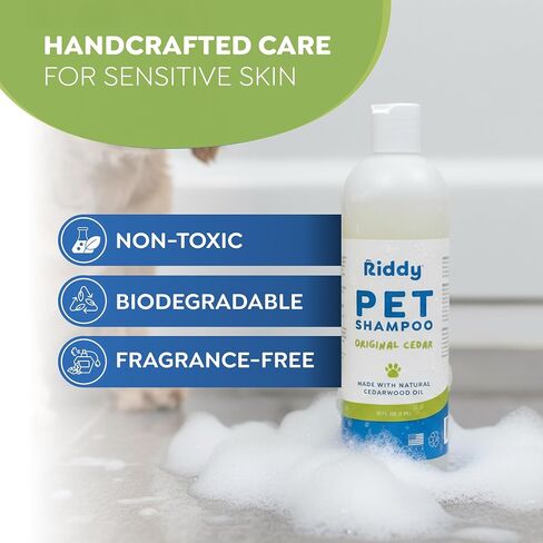 Riddy Pet Shampoo, Handmade Essential Oil Cleanser for Pets, Fragrance Free Moisturizing Formula, Safe for Sensitive Skin with Cedarwood, 1 Pint in Saudi Arabia