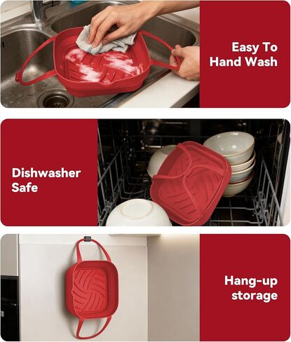 بطانات مقلاة هوائية من السيليكون مع مقابض: بطانة سلة Airfryer مربعة قابلة لإعادة الاستخدام مقاس 8.3 بوصة لـ 3.5-5 Qt - صينية الخبز ملحقة ملحقات مقلاة الهواء للطهي من أجل Cosori Philips Ninja Instant Vortex والمزيد in Saudi Arabia