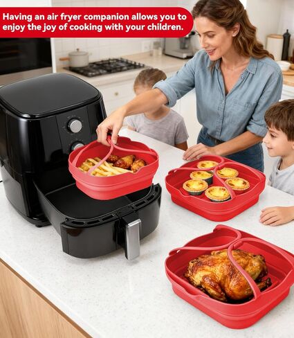 بطانات مقلاة هوائية من السيليكون مع مقابض: بطانة سلة Airfryer مربعة قابلة لإعادة الاستخدام مقاس 8.3 بوصة لـ 3.5-5 Qt - صينية الخبز ملحقة ملحقات مقلاة الهواء للطهي من أجل Cosori Philips Ninja Instant Vortex والمزيد in Saudi Arabia