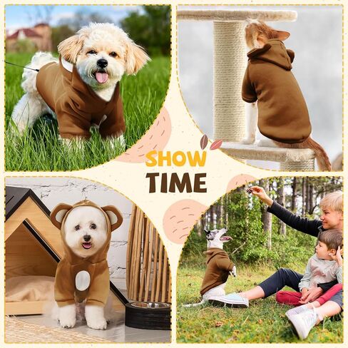 كلب صغير هوديي لينة الدافئة الصوف الخريف الشتاء الكلب الملابس لطيف جرو البلوزات القط معطف مضحك البلوز فارغة هزلي مقنعين بلوزات للكلاب الصغيرة تشيهواهوا الأزياء هريرة الملابس (البني، S) in Kuwait