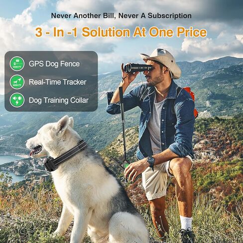 Satellite Sync GPS Wireless Dog Fence System, No Subscription & No App, 3 - in -1 Off-Grid Real-Time Pet Tracker & Electric Fence & Training Dog Collar - Works Wherever Satellites Reach in Saudi Arabia