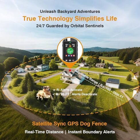 Satellite Sync GPS Wireless Dog Fence System, No Subscription & No App, 3 - in -1 Off-Grid Real-Time Pet Tracker & Electric Fence & Training Dog Collar - Works Wherever Satellites Reach in Saudi Arabia