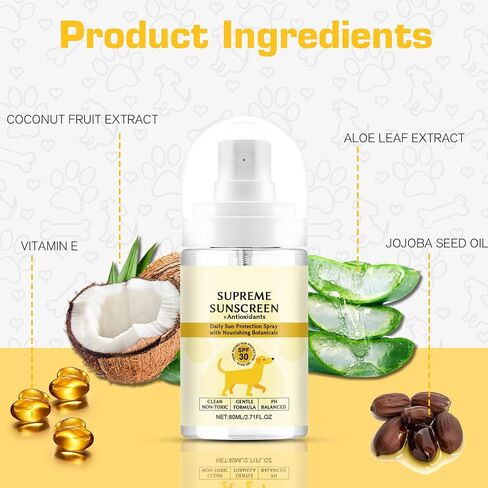 رذاذ واقي من الشمس للكلاب بعامل حماية من الشمس SPF 30 - مقاوم للماء، حماية من الأشعة فوق البنفسجية للأذنين والأنف والكفوف - غني بفيتامين E، واسع الطيف - معدات تخييم الكلاب - واقي شمسي لطيف للكلاب البيضاء in Saudi Arabia