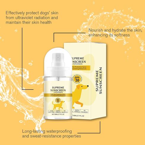 رذاذ واقي من الشمس للكلاب بعامل حماية من الشمس SPF 30 - مقاوم للماء، حماية من الأشعة فوق البنفسجية للأذنين والأنف والكفوف - غني بفيتامين E، واسع الطيف - معدات تخييم الكلاب - واقي شمسي لطيف للكلاب البيضاء in Saudi Arabia