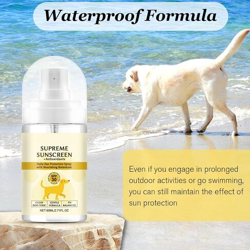 رذاذ واقي من الشمس للكلاب بعامل حماية من الشمس SPF 30 - مقاوم للماء، حماية من الأشعة فوق البنفسجية للأذنين والأنف والكفوف - غني بفيتامين E، واسع الطيف - معدات تخييم الكلاب - واقي شمسي لطيف للكلاب البيضاء in Saudi Arabia