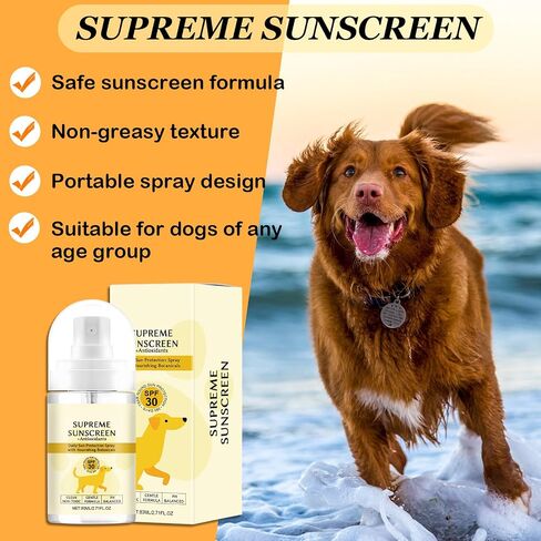رذاذ واقي من الشمس للكلاب بعامل حماية من الشمس SPF 30 - مقاوم للماء، حماية من الأشعة فوق البنفسجية للأذنين والأنف والكفوف - غني بفيتامين E، واسع الطيف - معدات تخييم الكلاب - واقي شمسي لطيف للكلاب البيضاء in Saudi Arabia