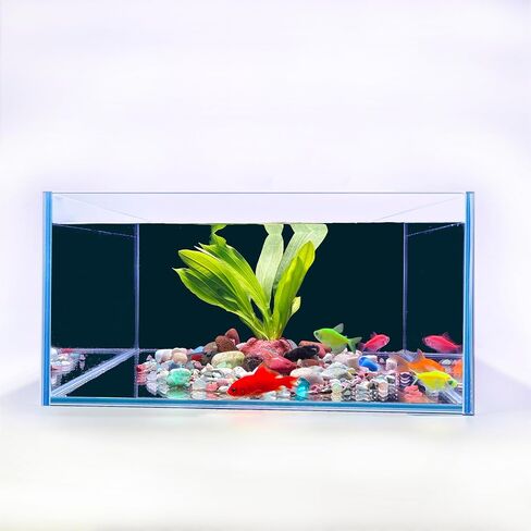 3.5 Gallon Fish Tank 30 * 30 * 15CM- Low Iron Glass Aquarium with Non-Slip Mat, Background Paper & Corner Protectors | Betta, Turtle, Shrimp Habitat Kit | Beginner Friendly Small Aquarium in Saudi Arabia