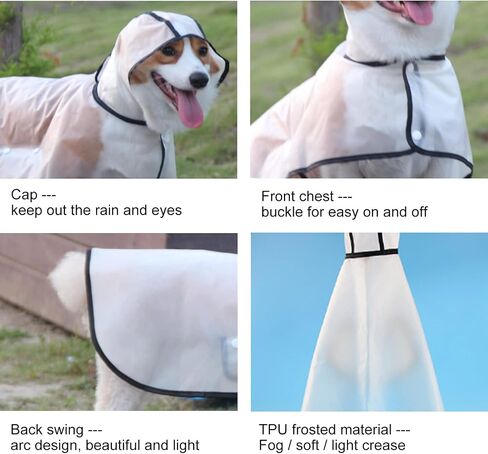 Portable Waterproof Transparent Dog Raincoat, Light Breathable Hooded Rain Jacket for Small, Medium, and Large Dogs, Puppy Rain Poncho Cape, Dog Raincoats for Small Dogs, Puppy Raincoat(M) in Saudi Arabia