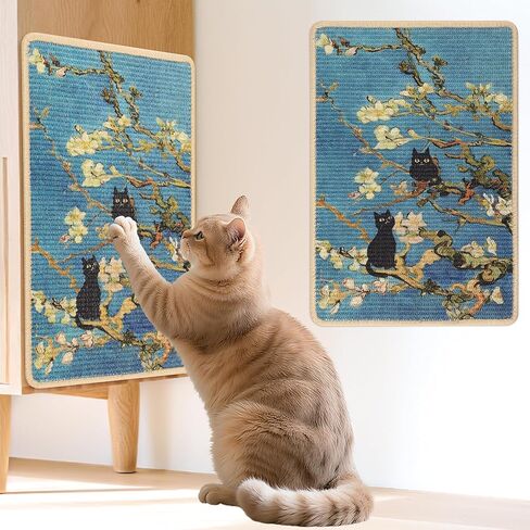 Sisal Cat Scratcher Mat, Cat Wall Scratcher for Indoor Cats, 23.6x15.7 Inch Cat Scratch Pad with Hook & Loop, Wall Mounted Cat Scratching Post to Protect Couch and Carpet（Almond Blossoms） in Saudi Arabia