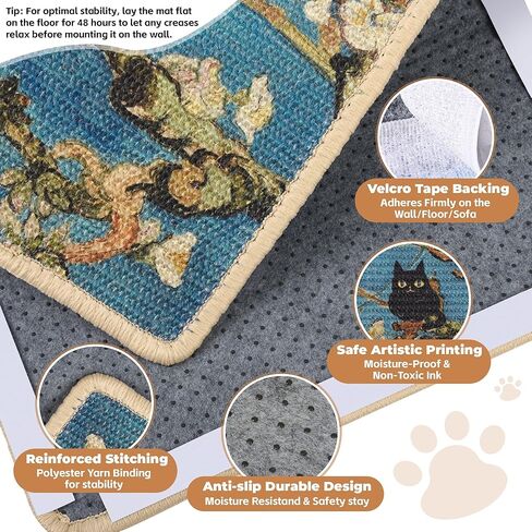 Sisal Cat Scratcher Mat, Cat Wall Scratcher for Indoor Cats, 23.6x15.7 Inch Cat Scratch Pad with Hook & Loop, Wall Mounted Cat Scratching Post to Protect Couch and Carpet（Almond Blossoms） in Saudi Arabia