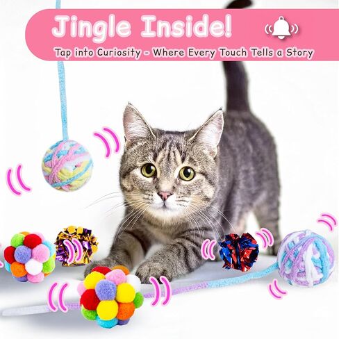 Cat Toys Balls 12Pcs Yarn Cat Balls with Bells Inside, Interactive Kitten Chew Toys for Indoor Kittens Kitty,Muticolor, Crinkle Toys Set，1.7 inches in Saudi Arabia